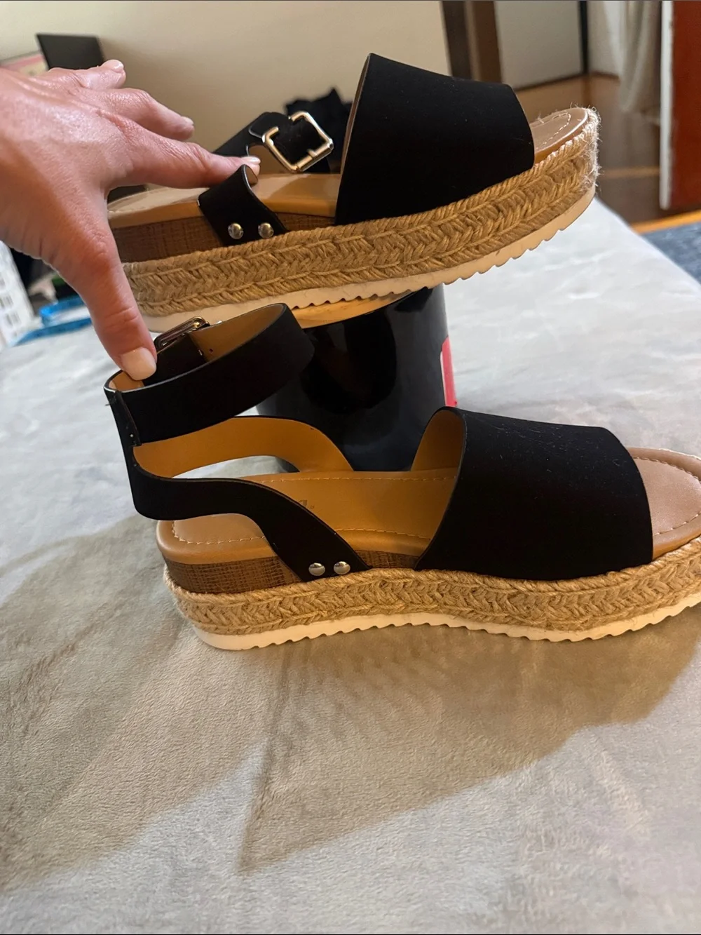 Soda Black Espadrille Platform Sandals with Ankle Strap